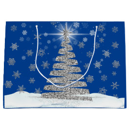 Zilveren kerstboom op blauwe vakantie groot cadeauzakje
