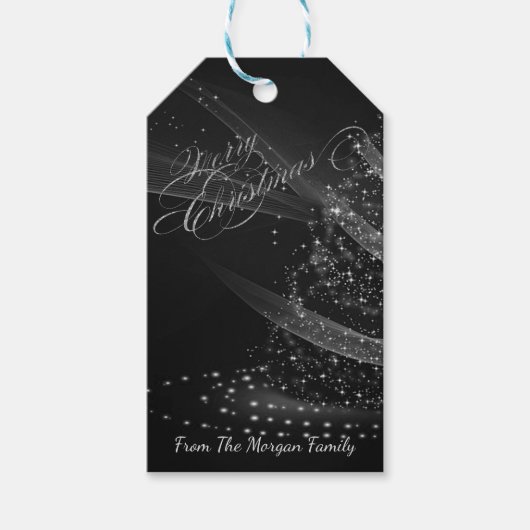 Zilveren kerstboom, zwart - Persoonlijk Cadeaulabel (Voorkant)