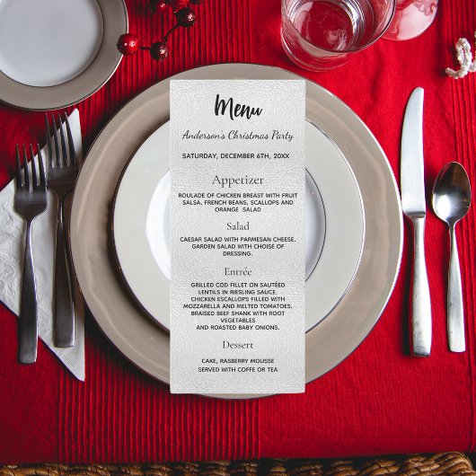 Zilveren kerstfeest diner menu