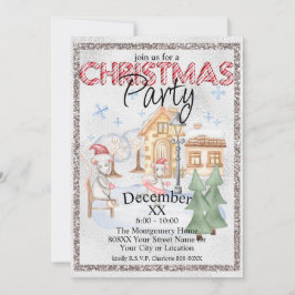 Zilveren kerstfeest Waterverf Winterritten schaats Kaart