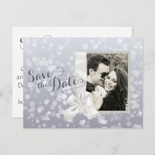 Zilveren kerstfoto's bruiloft Bespaar de datum Aankondigingskaart (Voorkant / Achterkant)