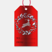 Zilveren kerstgeschut en rendier cadeaulabel (Voorkant)