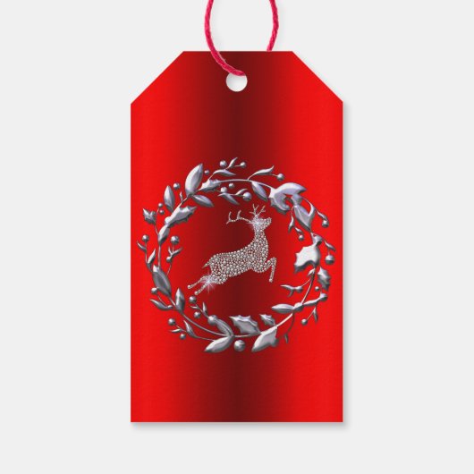 Zilveren kerstgeschut en rendier cadeaulabel (Achterkant)