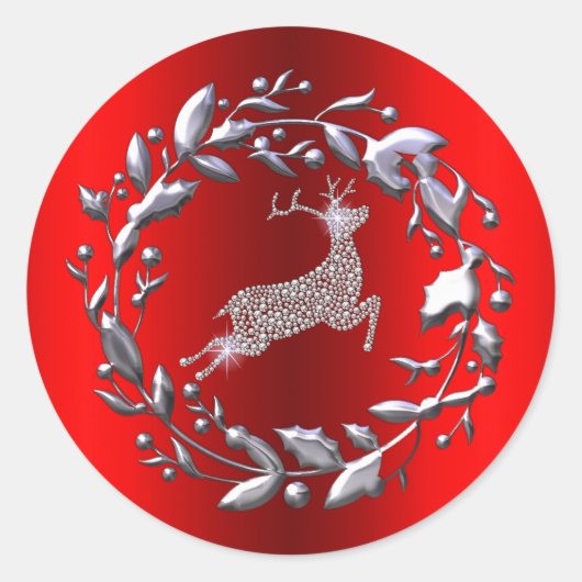 Zilveren kerstgeschut en rendier ronde sticker (Voorkant)
