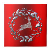 Zilveren kerstgeschut en rendier tegeltje (Voorkant)