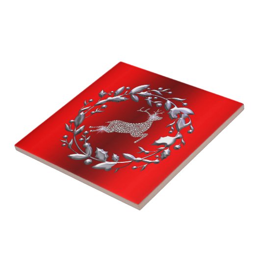 Zilveren kerstgeschut en rendier tegeltje (Zijkant)