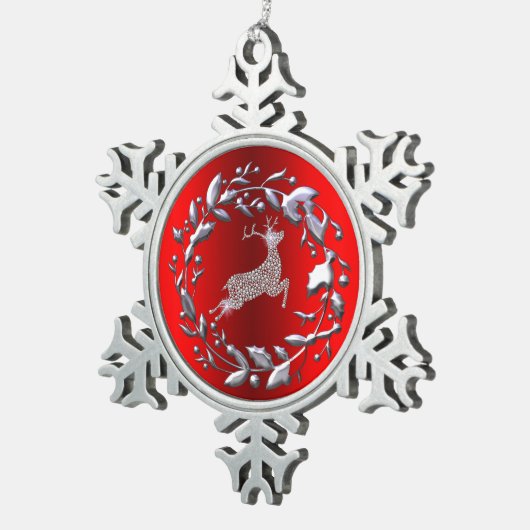 Zilveren kerstgeschut en rendier tin sneeuwvlok ornament (Rechts)