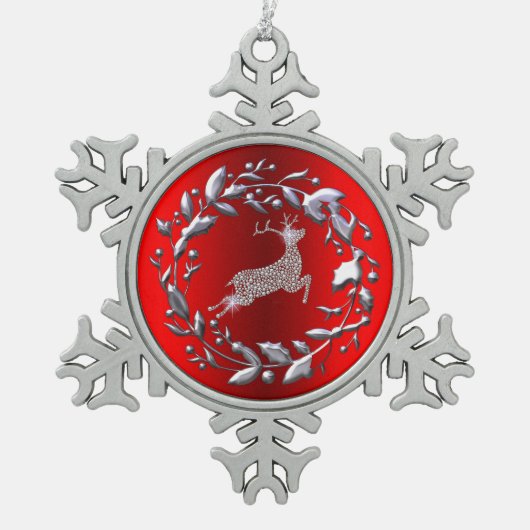 Zilveren kerstgeschut en rendier tin sneeuwvlok ornament (Voorkant)