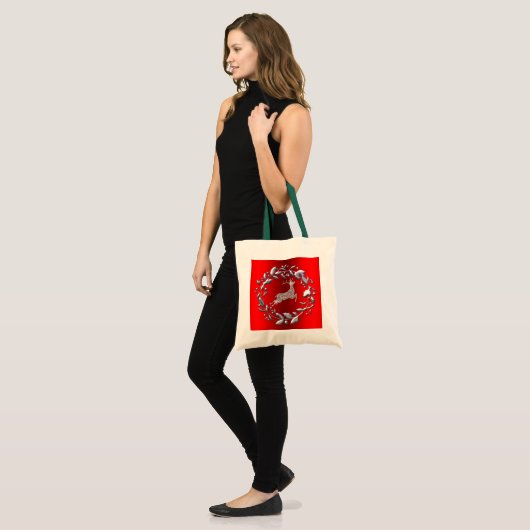 Zilveren kerstgeschut en rendier tote bag (Voorkant (model))
