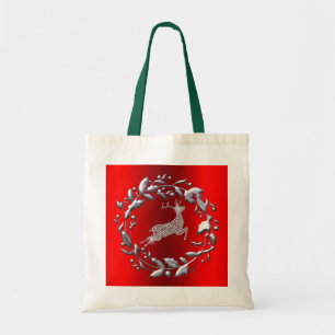 Zilveren kerstgeschut en rendier tote bag