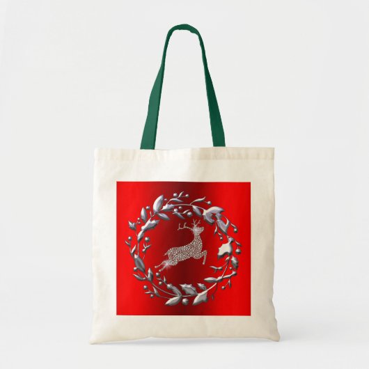Zilveren kerstgeschut en rendier tote bag (Voorkant)