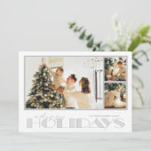 Zilveren Kerstkaart met Meerdere Foto's Gelukkig K (Staand voorkant)