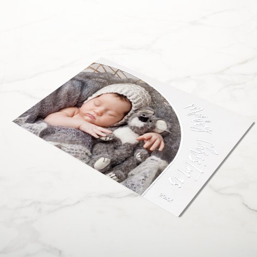 Zilveren Kerstkaart met Script Folie Feestdagenkaart (Gedraaid)