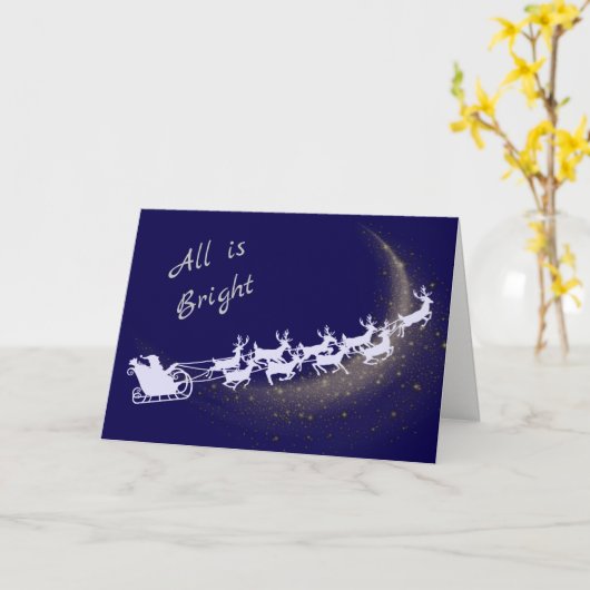 Zilveren Kerstman en Sleigh Star Komeet Kerstmis Kaart (Gele Bloem)