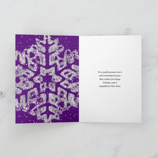 Zilveren Kerstmis Glitter Sneeuwvlok Paarse Feestdagen Kaart (Binnen)