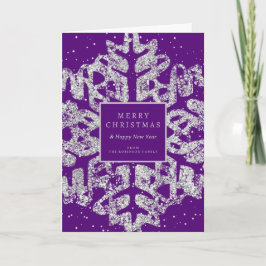 Zilveren Kerstmis Glitter Sneeuwvlok Paarse Feestdagen Kaart