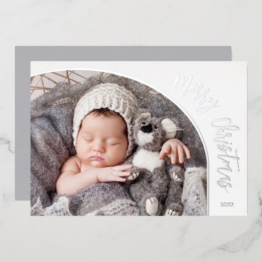 Zilveren Kerstscript Folie Feestdagenkaart (Voorkant / Achterkant)