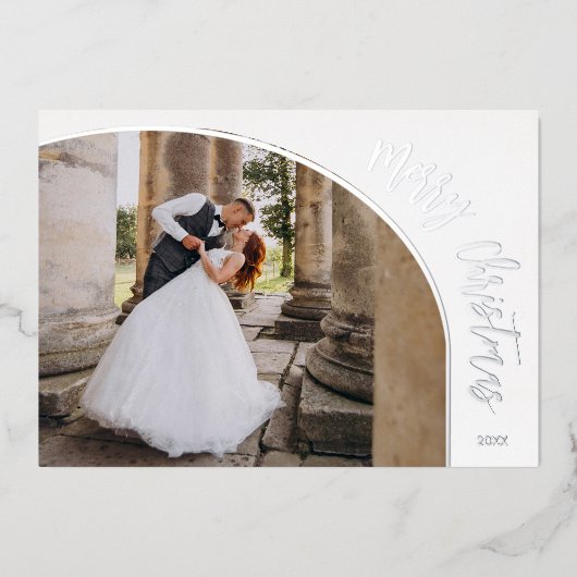 Zilveren Kerstscript Folie Feestdagenkaart (Voorkant)