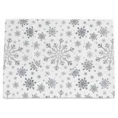  zilveren kerstsnowflakes op winterwit groot cadeauzakje (Voorkant)
