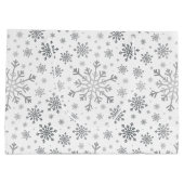  zilveren kerstsnowflakes op winterwit groot cadeauzakje (Achterkant)