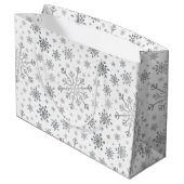  zilveren kerstsnowflakes op winterwit groot cadeauzakje (Achterkant Gekanteld)