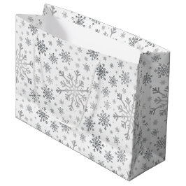  zilveren kerstsnowflakes op winterwit groot cadeauzakje