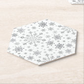 zilveren kerstsnowflakes op winterwit kartonnen onderzetters (Schuin)
