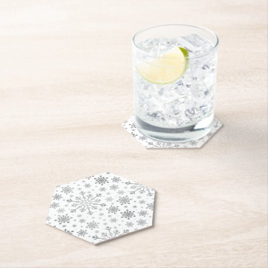 zilveren kerstsnowflakes op winterwit kartonnen onderzetters (Insitu)