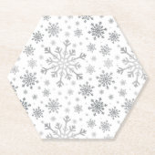 zilveren kerstsnowflakes op winterwit kartonnen onderzetters (Voorkant)