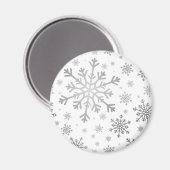  zilveren kerstsnowflakes op winterwit magneet (Voorkant / Achterkant)