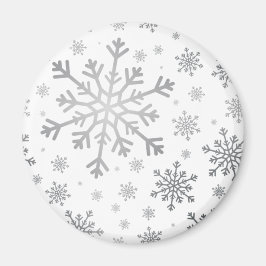  zilveren kerstsnowflakes op winterwit magneet