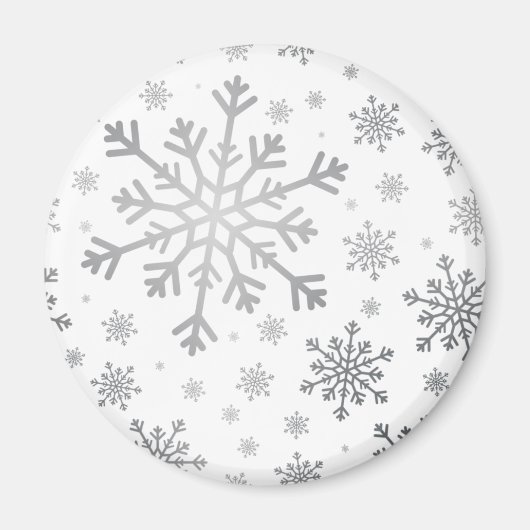  zilveren kerstsnowflakes op winterwit magneet (Voorkant)