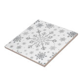  zilveren kerstsnowflakes op winterwit tegeltje (Zijkant)