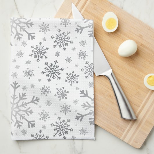 zilveren kerstsnowflakes op winterwit theedoek (Quarter Fold)