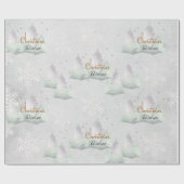 Zilveren kerstwensen Evergreen Tree Sneeuwvlok Cadeaupapier (Vlak)