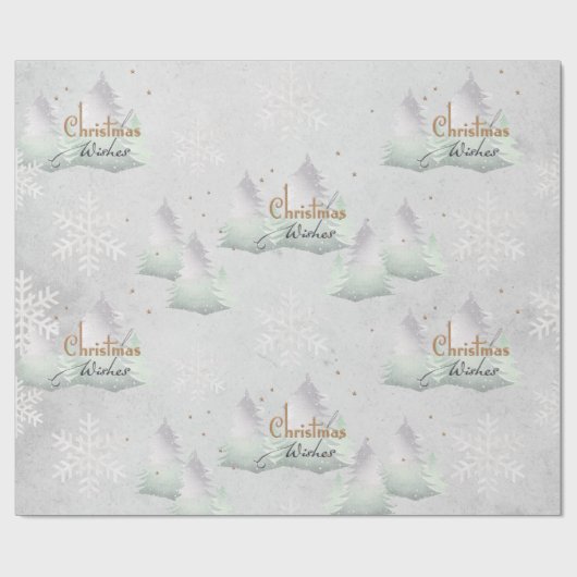 Zilveren kerstwensen Evergreen Tree Sneeuwvlok Cadeaupapier (Vlak)