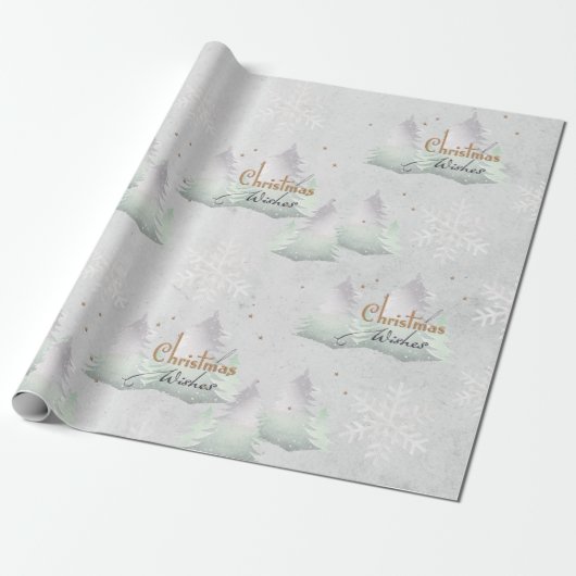 Zilveren kerstwensen Evergreen Tree Sneeuwvlok Cadeaupapier (Uitgerold)