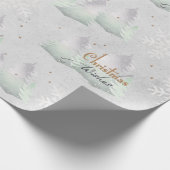 Zilveren kerstwensen Evergreen Tree Sneeuwvlok Cadeaupapier (Hoek)