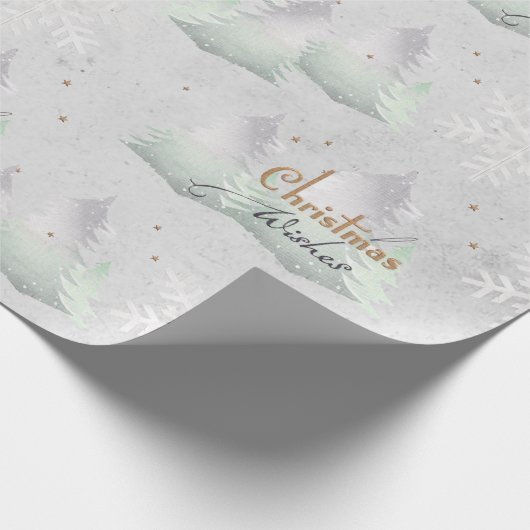 Zilveren kerstwensen Evergreen Tree Sneeuwvlok Cadeaupapier (Hoek)