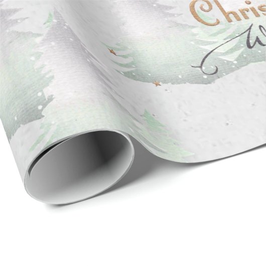 Zilveren kerstwensen Evergreen Tree Sneeuwvlok Cadeaupapier (Rol Hoek)