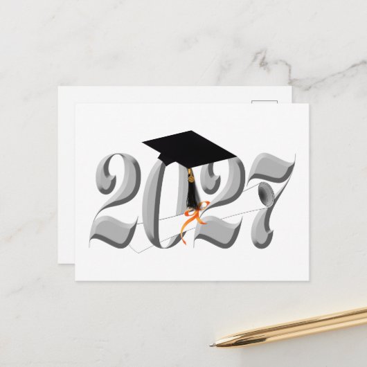 Zilveren Klas van 2027 Afstuderen Briefkaart (Voorkant / Achterkant in situ)