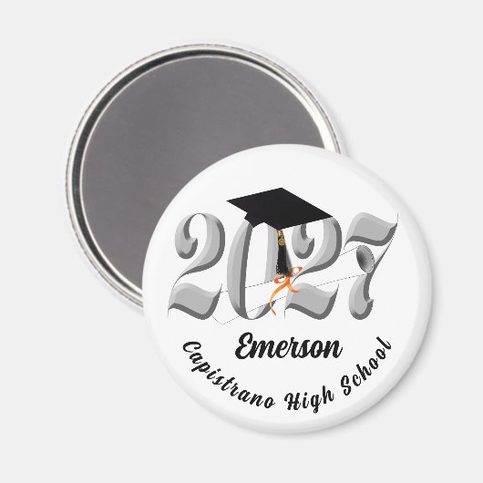 Zilveren Klas van 2027 Afstuderen Magneet (Voorkant / Achterkant)