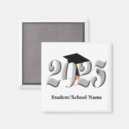 Zilveren Klasse van 2025 Afstuderen Magneet (Voorkant / Achterkant)