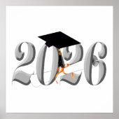 Zilveren Klasse van 2026 Afstuderen Poster (Voorkant)