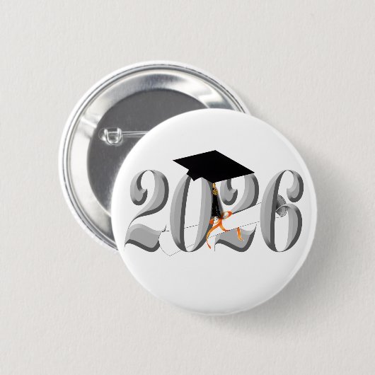 Zilveren Klasse van 2026 Afstuderen Ronde Button 5,7 Cm (Voorkant /achterkant)