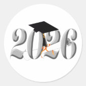 Zilveren Klasse van 2026 Afstuderen Ronde Sticker (Voorkant)
