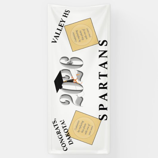 Zilveren Klasse van 2026 Afstuderen Spandoek (Verticaal)