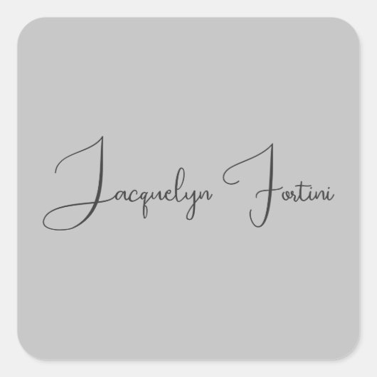 Zilveren Kleur Elegant Grijs Kalligrafie Script Na Vierkante Sticker (Voorkant)