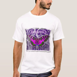 Zilveren kleurrijke vlinder met kronkels in lijst t-shirt