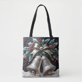 Zilveren klokken en Holly Christmas Canvas tas (Voorkant)
